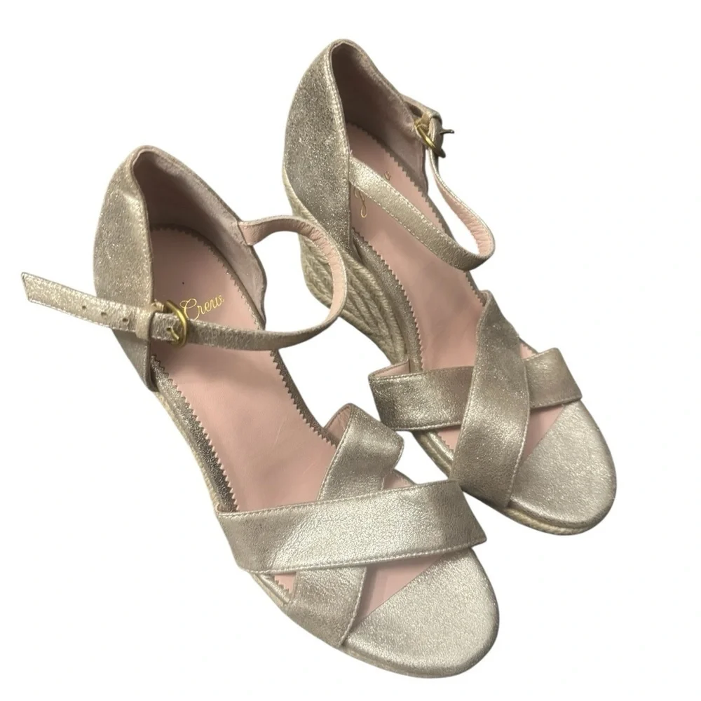 J. Crew Women's Metallic Espadrille Wedge Sandals Size 7.5